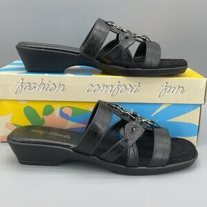 NEW Easy Street Women’s Torrid Croc Embossed Sandals Black Size 9.5N